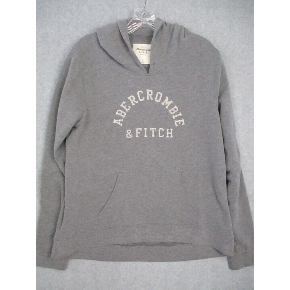 Abercrombie Fitch Hoodie Large Gray Pullover Sweatshirt Spell Out Skater Y2K